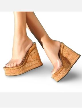 Schutz Shoes Dalle Vinyl Sandals 9.5 Cork Wedge Platform